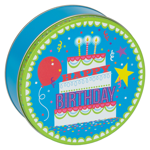 blue birthday-cake cookie tin